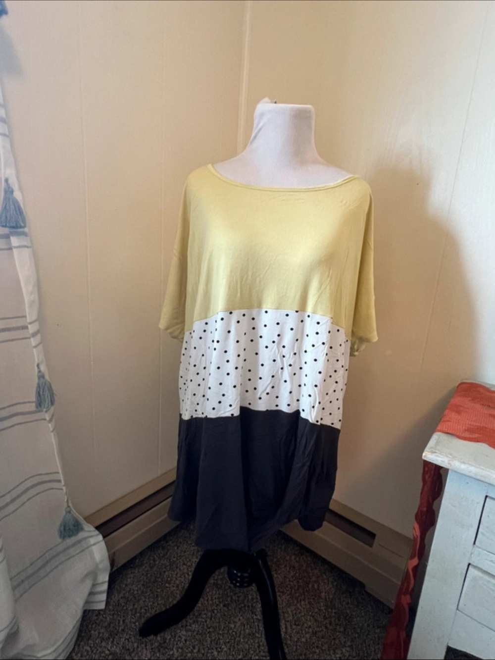 Colorblock Polka Dot Tunic Top in Yellow, White & Black